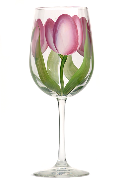 Wine Glasses With Pink Tulip Design Frosted Flower Wine Glass Set